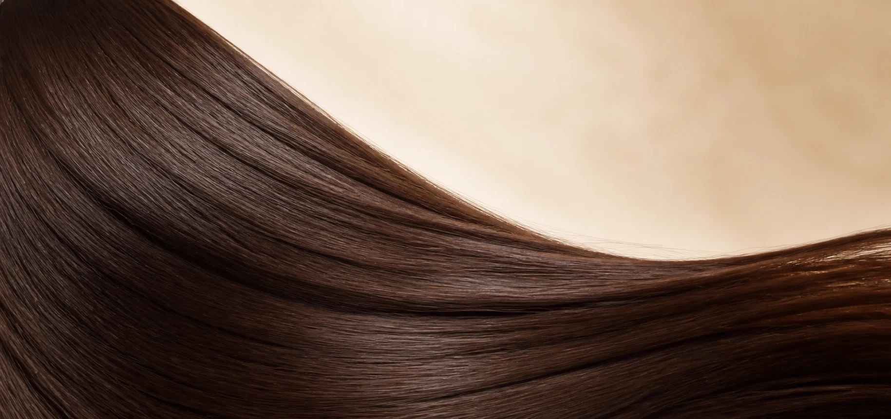 Close-up of a smooth glossy brunette hair finish